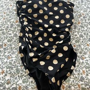 J. Crew  Gemma ruched bandeau Navy and Cream Polka Dot One Piece Swimsuit